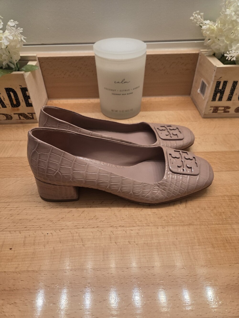 Tory Burch Georgia Pumps Pink Croc Embossed Leather Women's Size 8